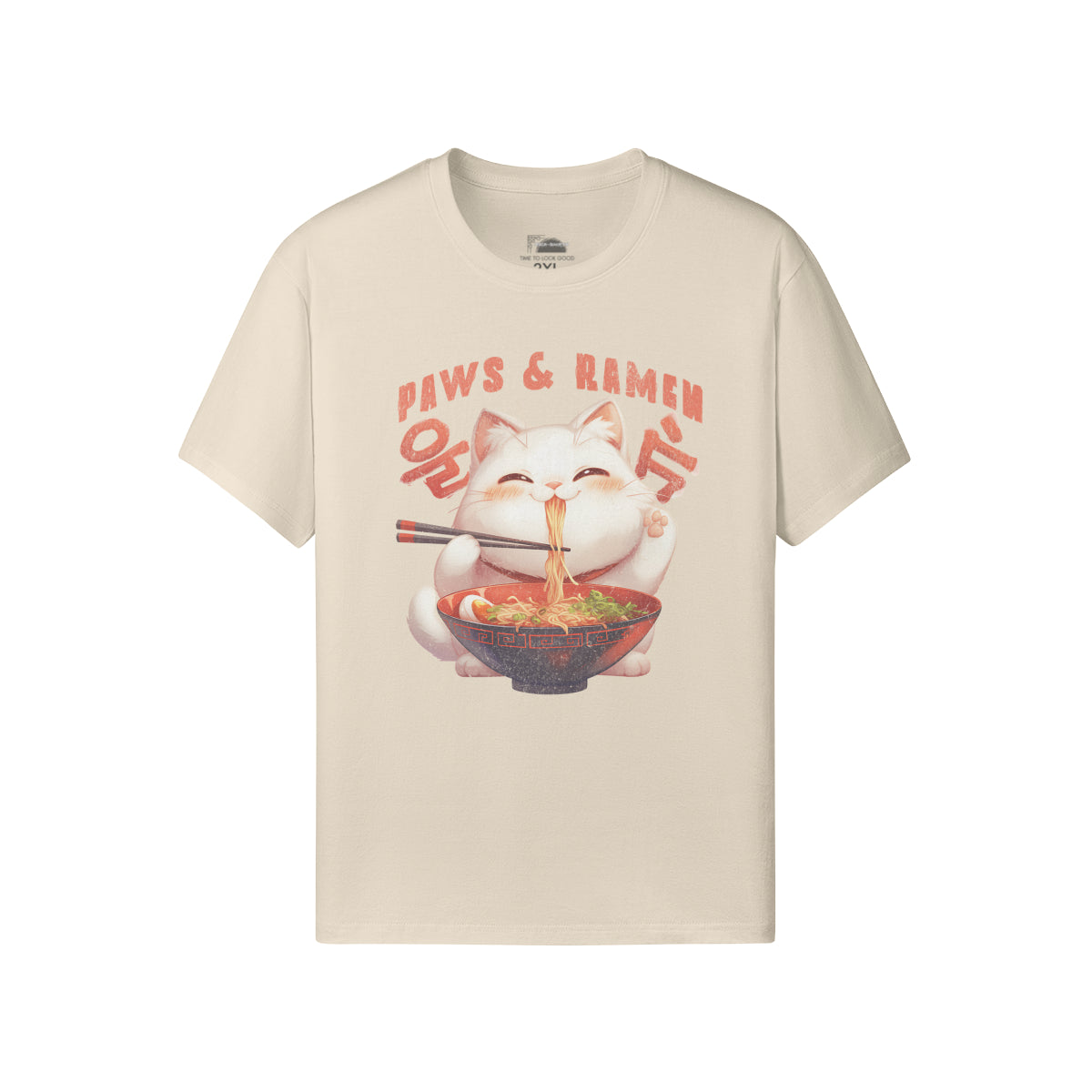 Ausgefallenes T-Shirt für Männer und Damen mit Katzen print "Paws and Ramen"-ASIA-Shirts