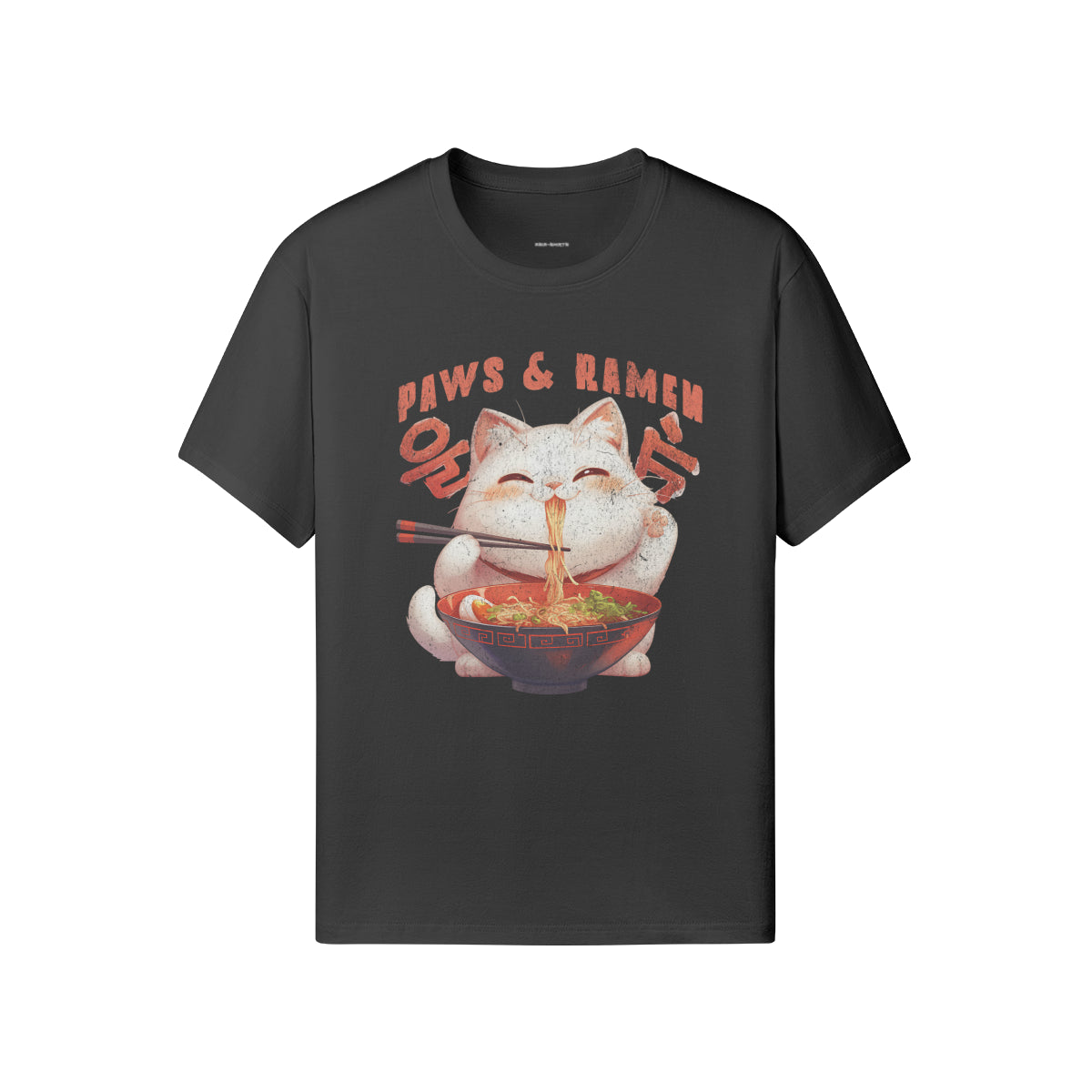 Ausgefallenes T-Shirt für Männer und Damen mit Katzen print "Paws and Ramen"-ASIA-Shirts
