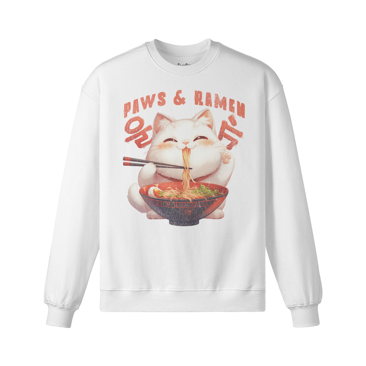 Heavy Oversized Sweatshirt mit Katzen print "Paws and Ramen"-ASIA-Shirts