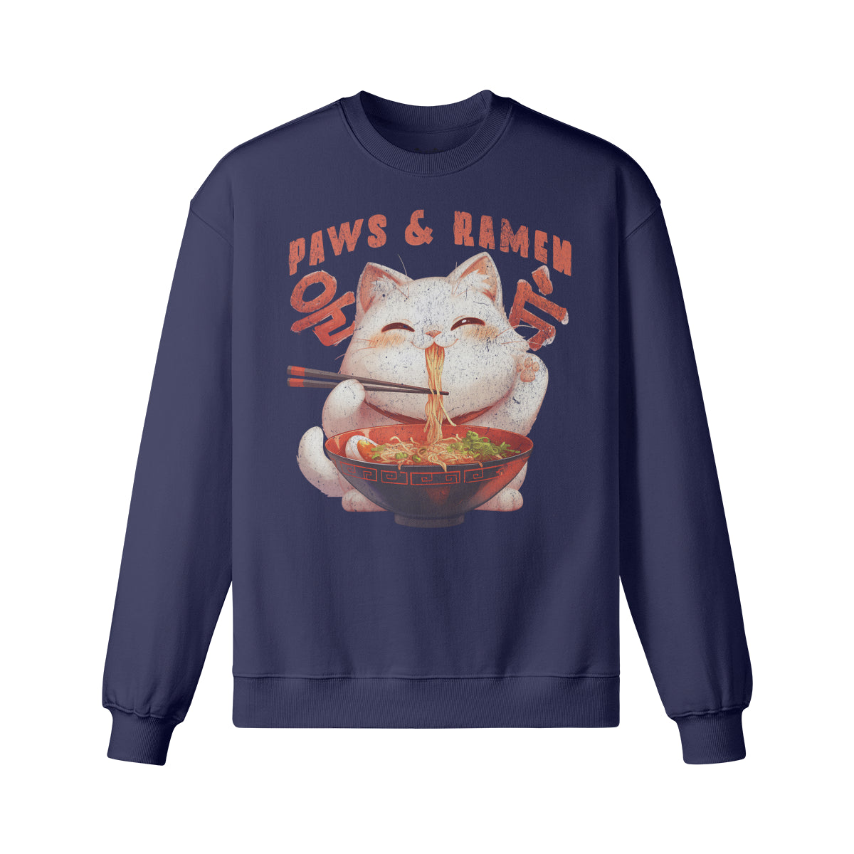 Heavy Oversized Sweatshirt mit Katzen print "Paws and Ramen"-ASIA-Shirts