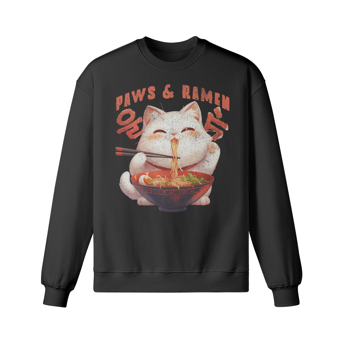 Heavy Oversized Sweatshirt mit Katzen print "Paws and Ramen"-ASIA-Shirts