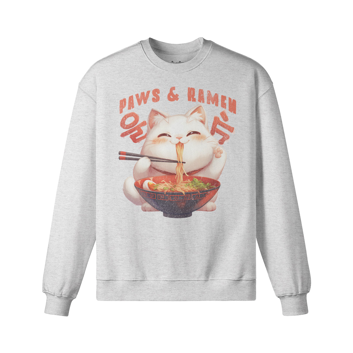 Heavy Oversized Sweatshirt mit Katzen print "Paws and Ramen"-ASIA-Shirts