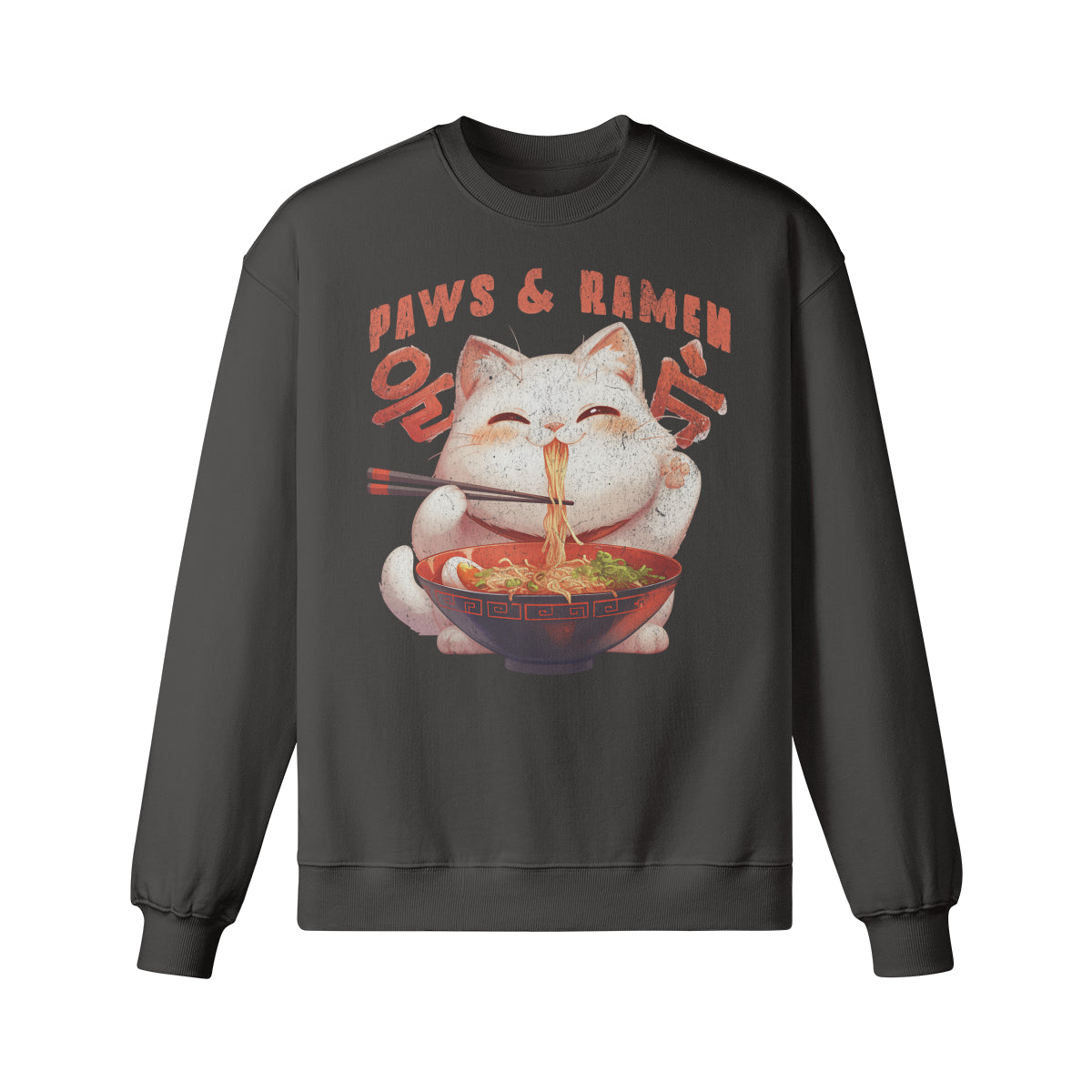 Heavy Oversized Sweatshirt mit Katzen print "Paws and Ramen"-ASIA-Shirts