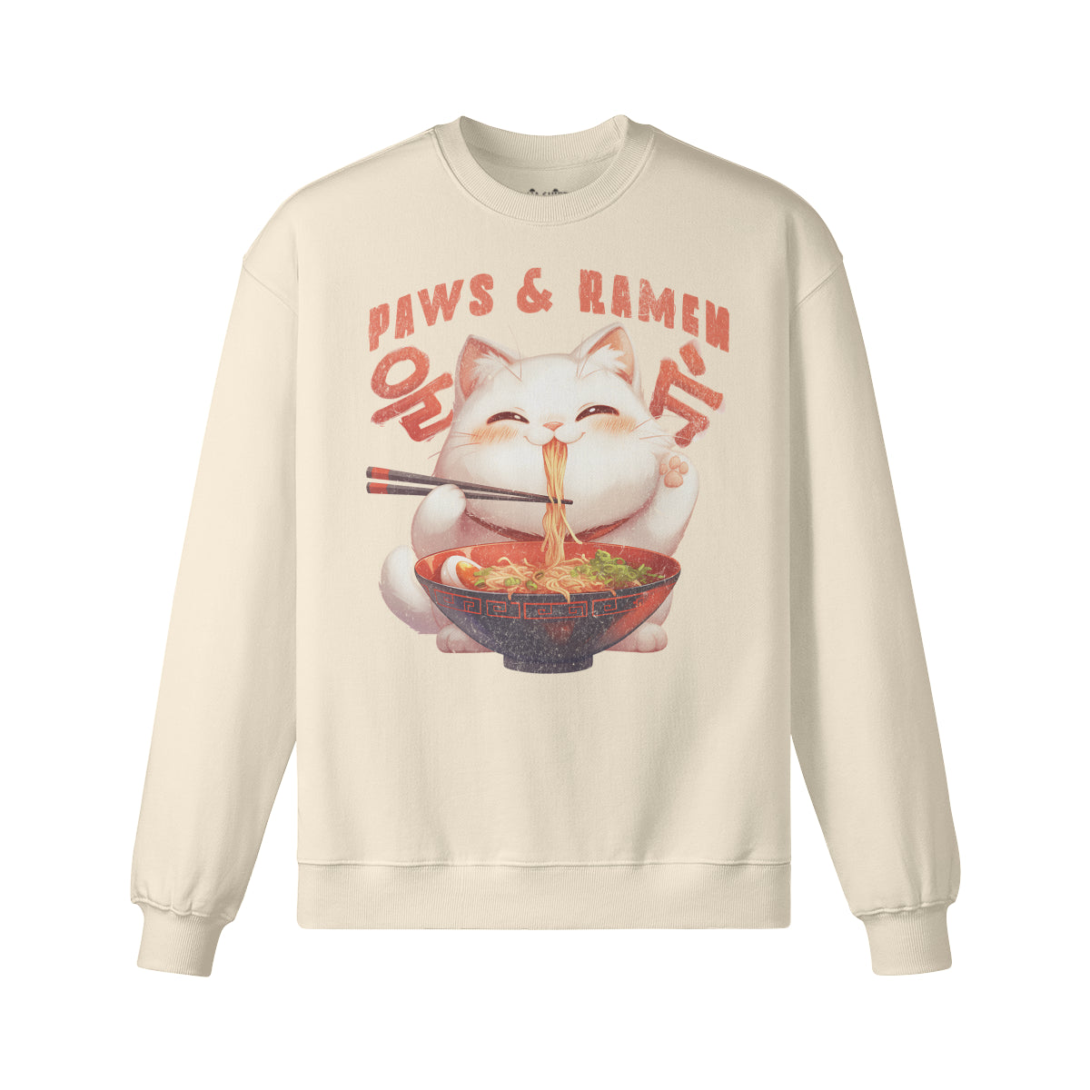 Heavy Oversized Sweatshirt mit Katzen print "Paws and Ramen"-ASIA-Shirts