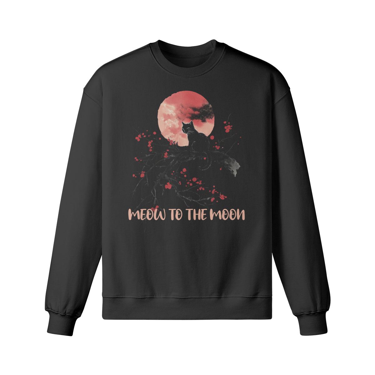 Heavy Oversized Sweatshirt mit Katzen print "Meow to the Moon"-ASIA-Shirts