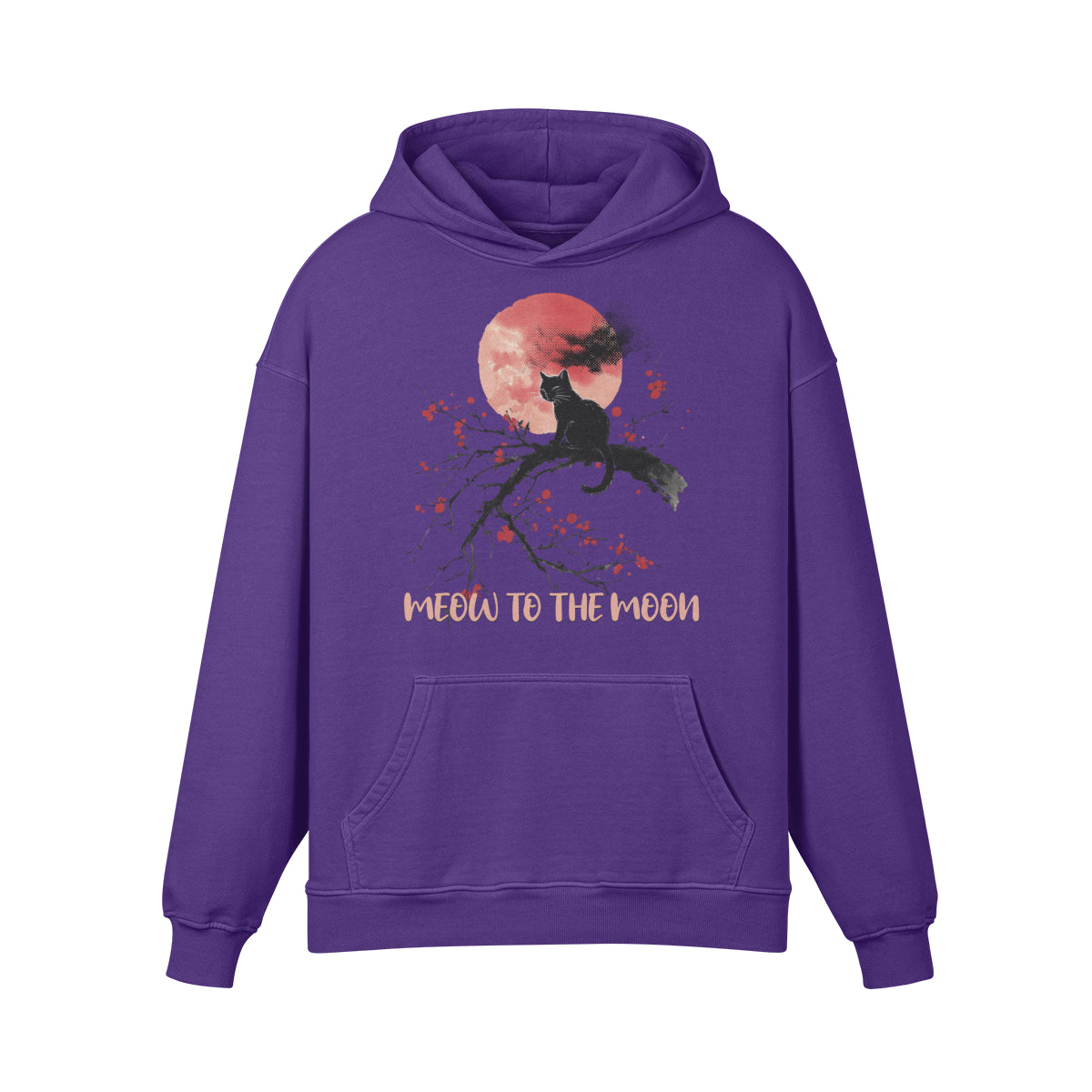 Premium Hoodie washed out look Katzen print "Meow to the Moon"-ASIA-Shirts