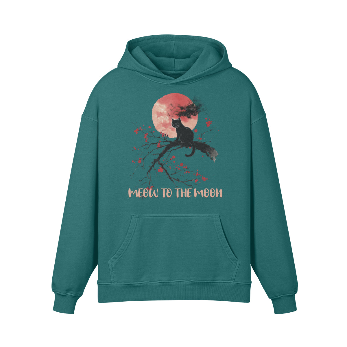 Premium Hoodie washed out look Katzen print "Meow to the Moon"-ASIA-Shirts