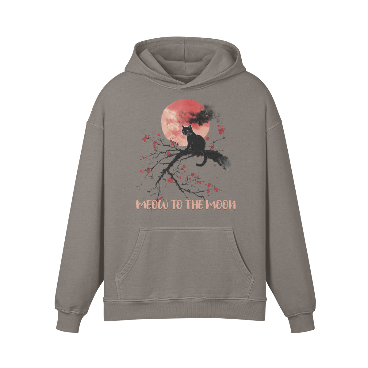 Premium Hoodie washed out look Katzen print "Meow to the Moon"-ASIA-Shirts
