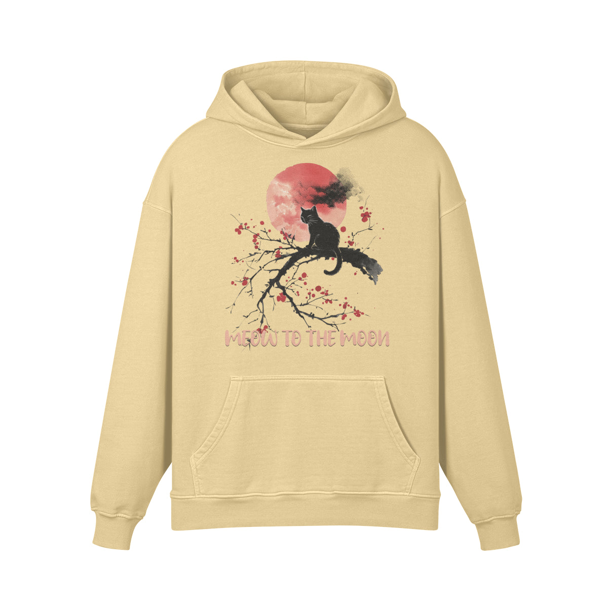 Premium Hoodie washed out look Katzen print "Meow to the Moon"-ASIA-Shirts