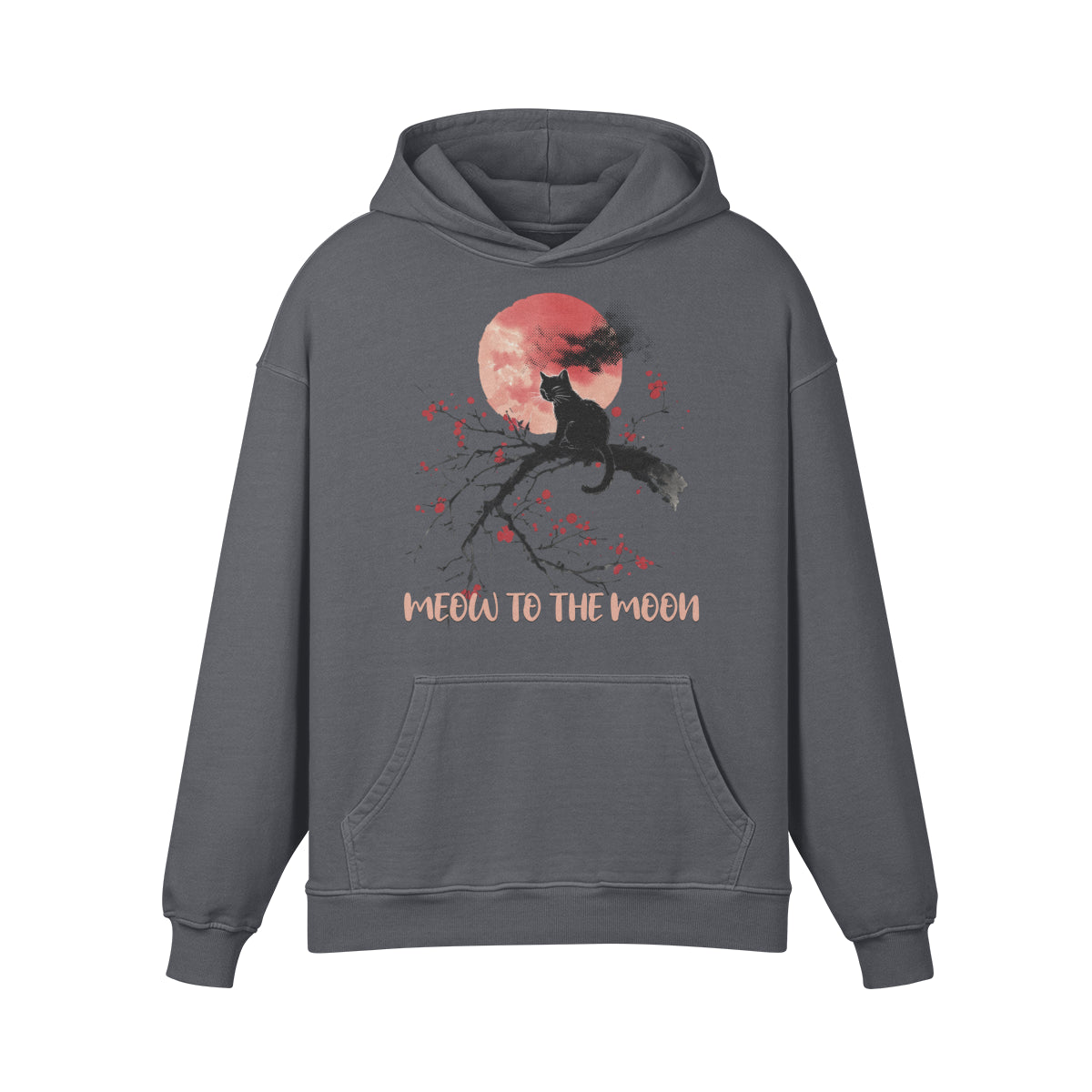 Premium Hoodie washed out look Katzen print "Meow to the Moon"-ASIA-Shirts