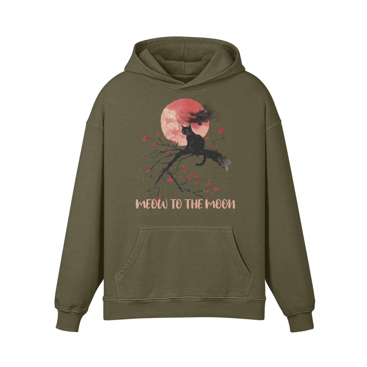 Premium Hoodie washed out look Katzen print "Meow to the Moon"-ASIA-Shirts