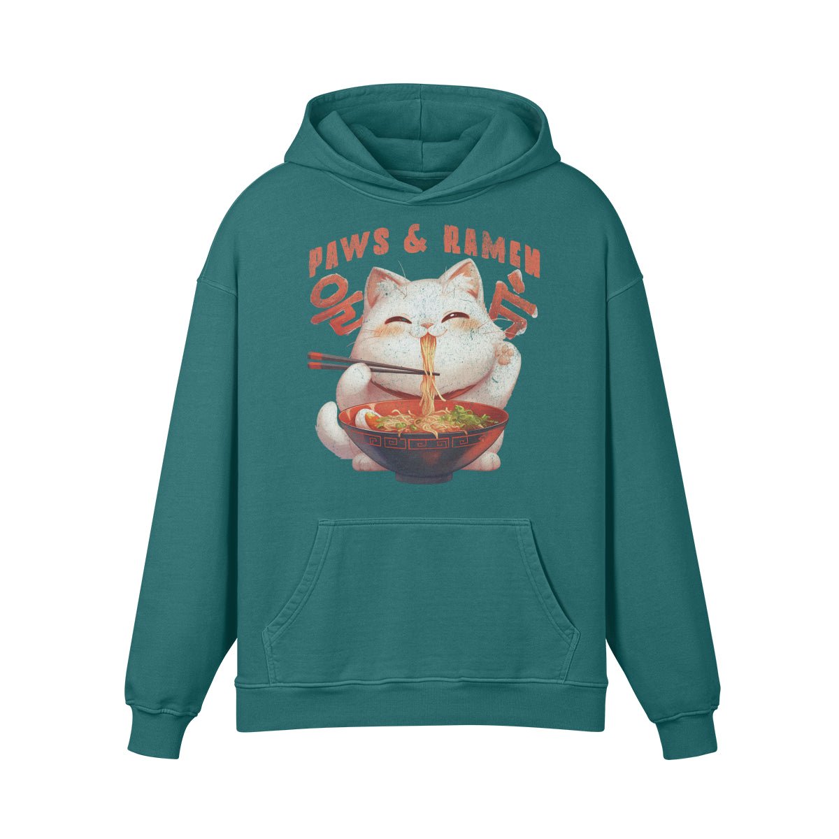 Premium Hoodie washed out look "Paws and Ramen" print-ASIA-Shirts
