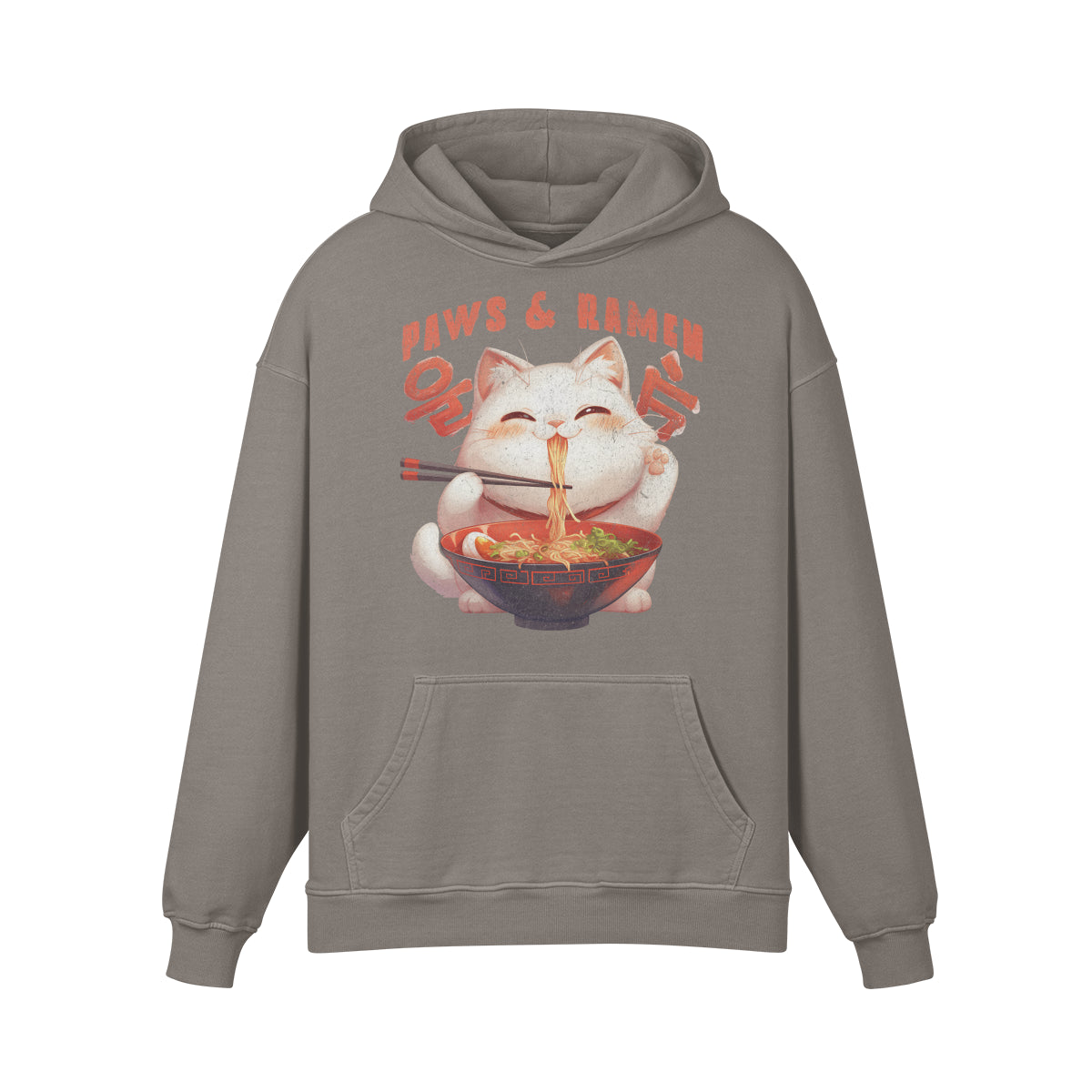 Premium Hoodie washed out look "Paws and Ramen" print-ASIA-Shirts