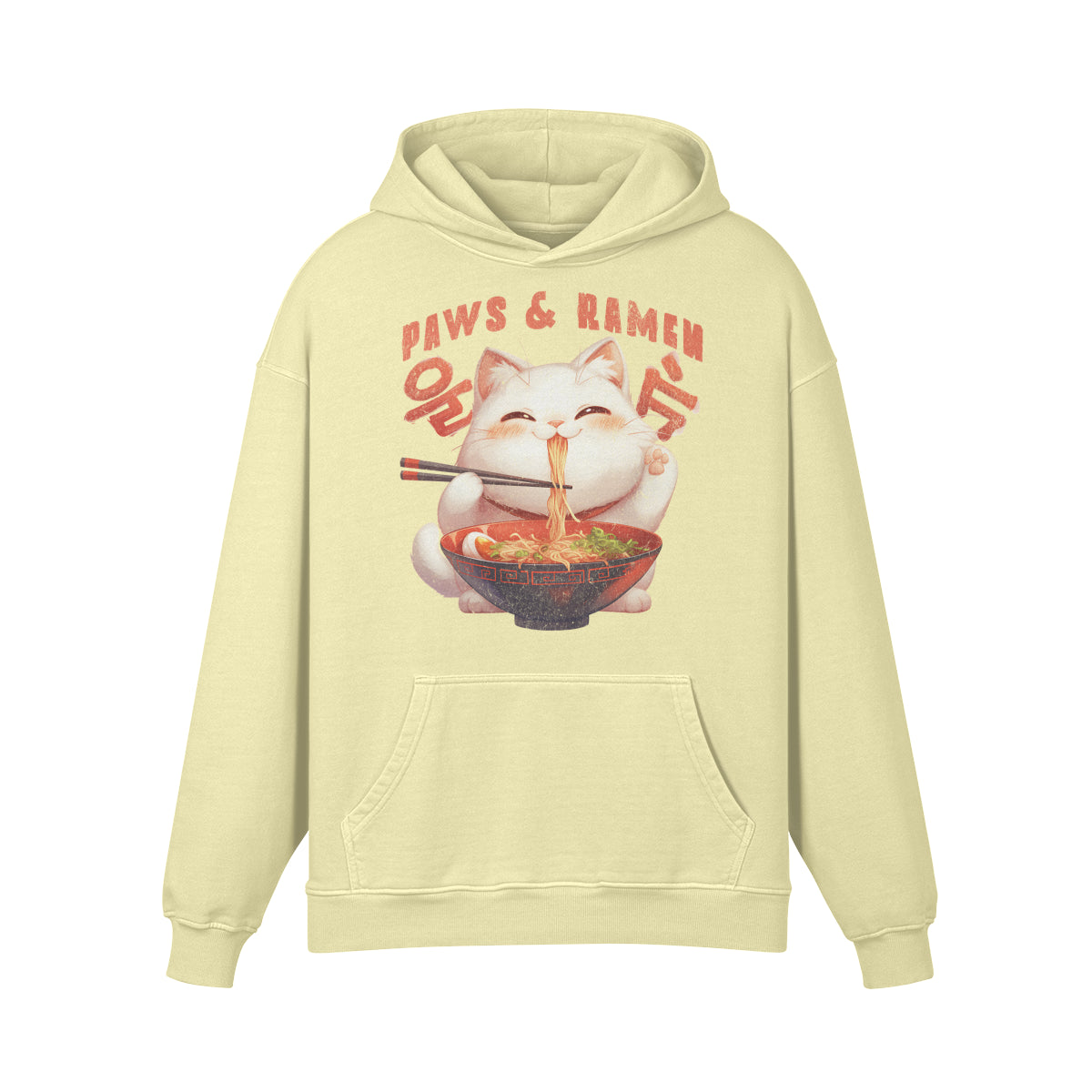 Premium Hoodie washed out look "Paws and Ramen" print-ASIA-Shirts
