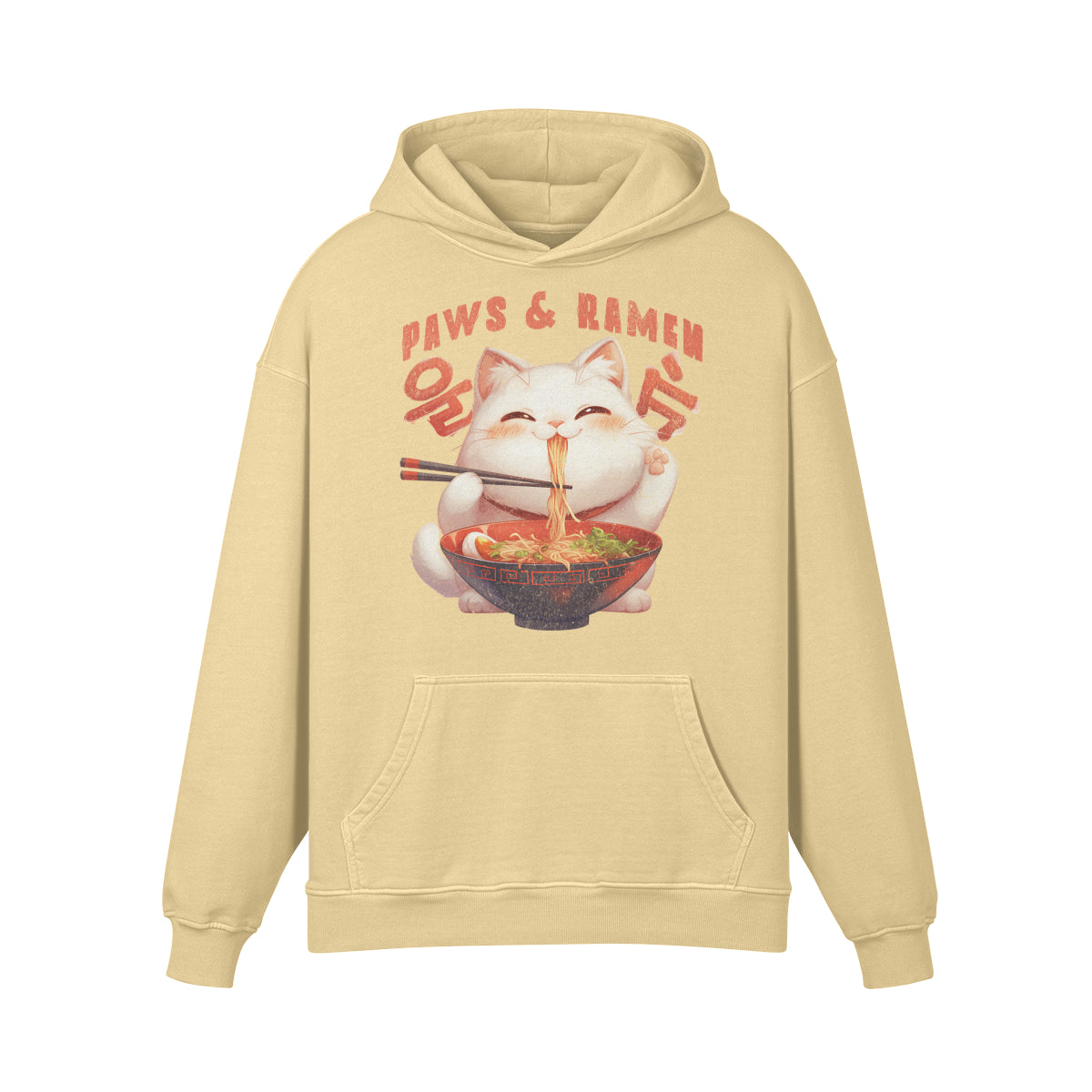 Premium Hoodie washed out look "Paws and Ramen" print-ASIA-Shirts