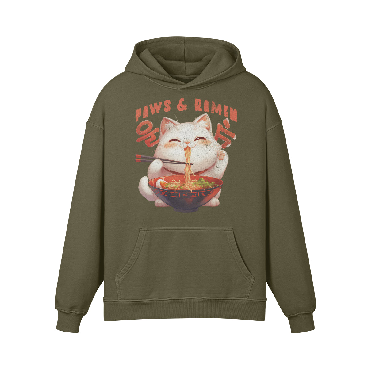 Premium Hoodie washed out look "Paws and Ramen" print-ASIA-Shirts