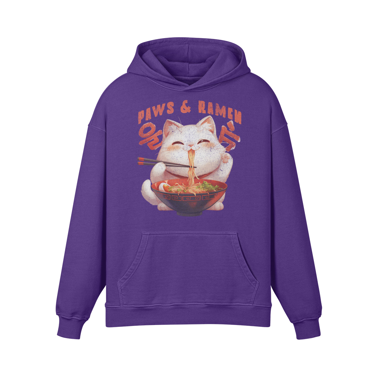 Premium Hoodie washed out look "Paws and Ramen" print-ASIA-Shirts