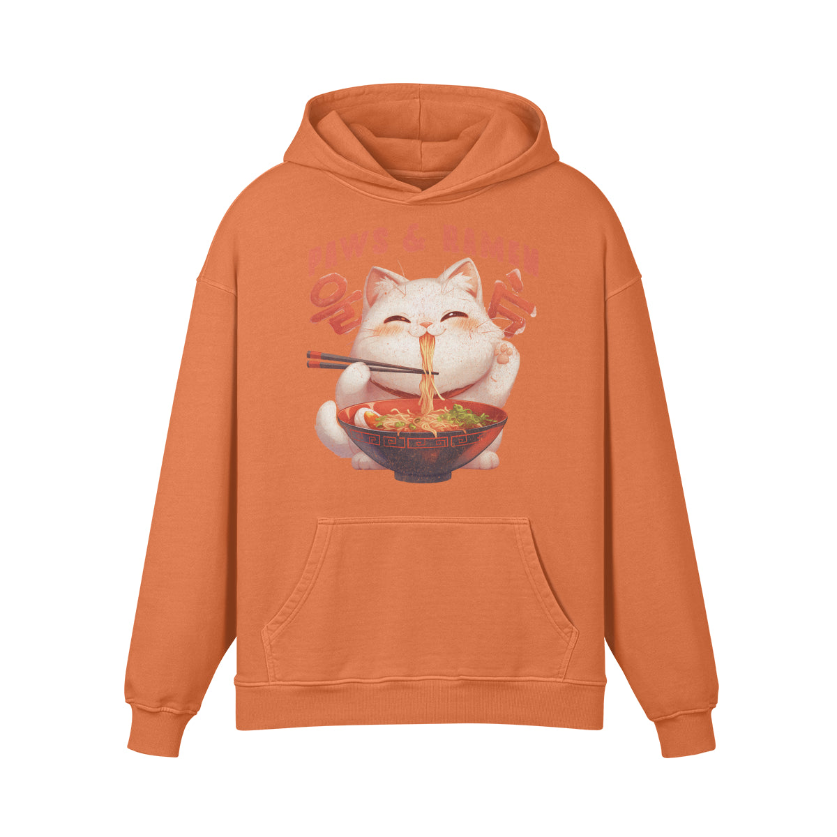 Premium Hoodie washed out look "Paws and Ramen" print-ASIA-Shirts
