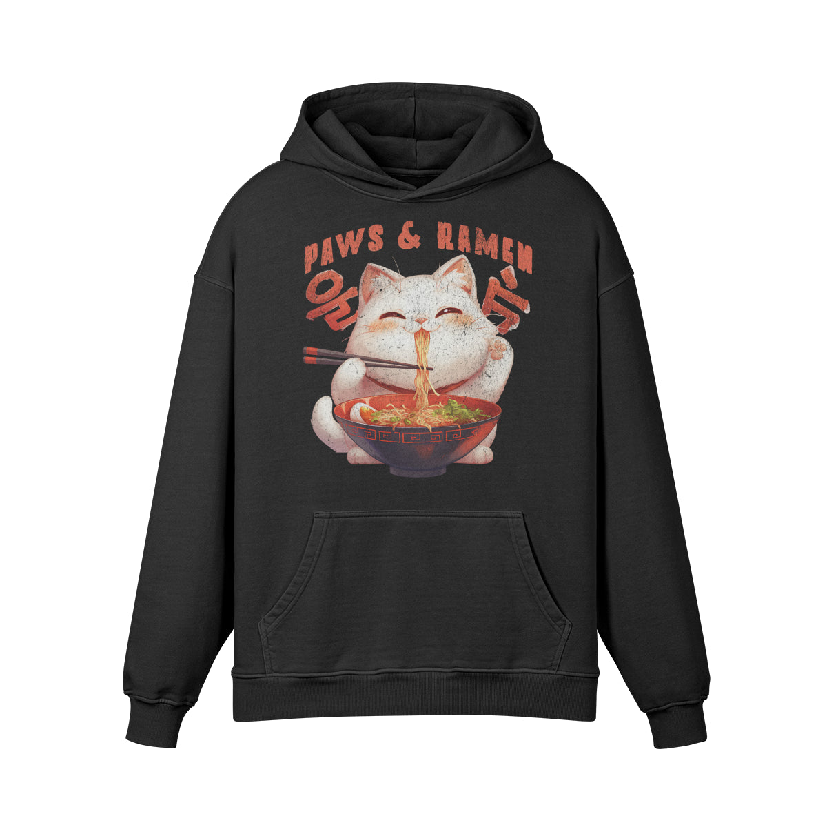 Premium Hoodie washed out look "Paws and Ramen" print-ASIA-Shirts