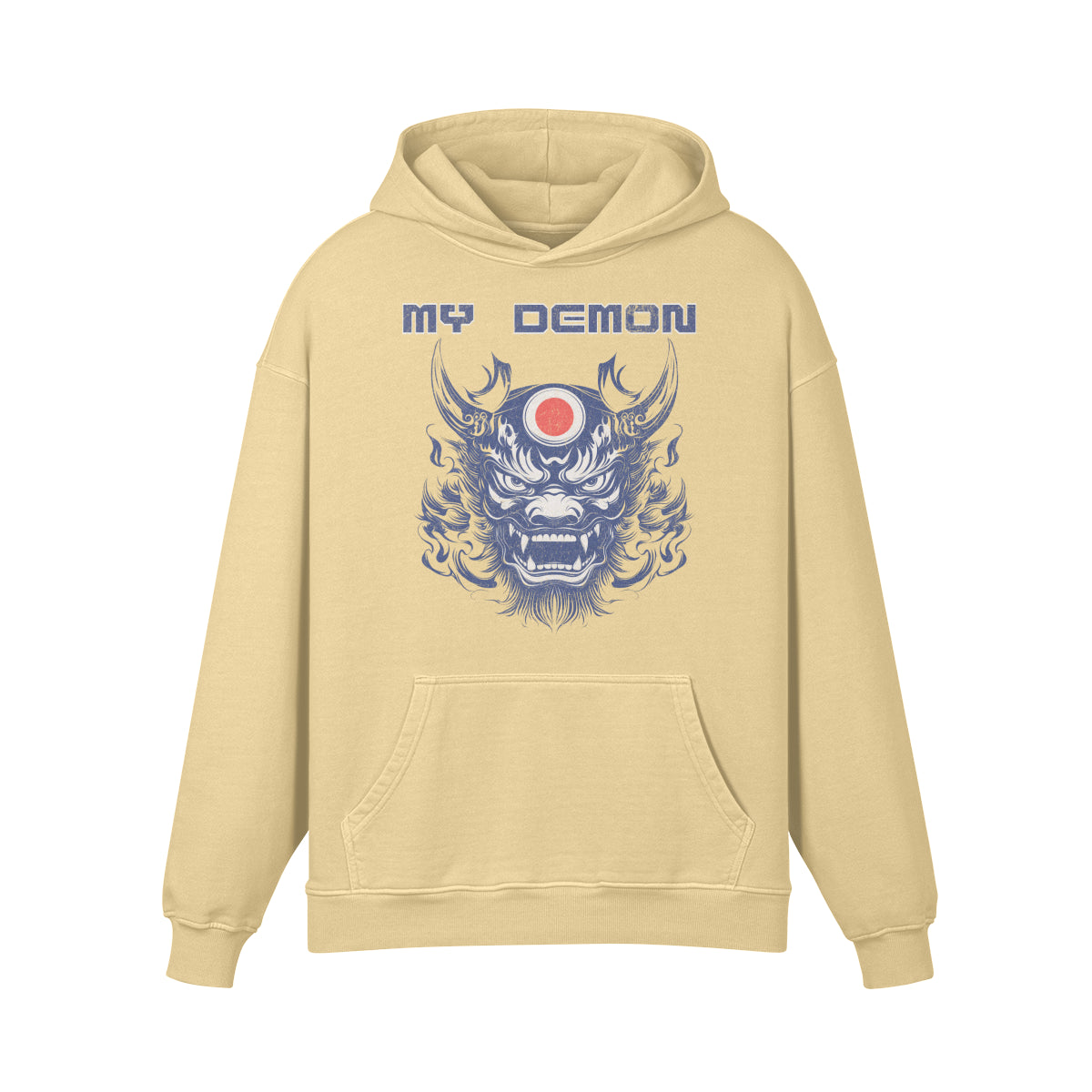 Premium Hoodie washed out look mit Oni Mask print "My Demon"-ASIA-Shirts