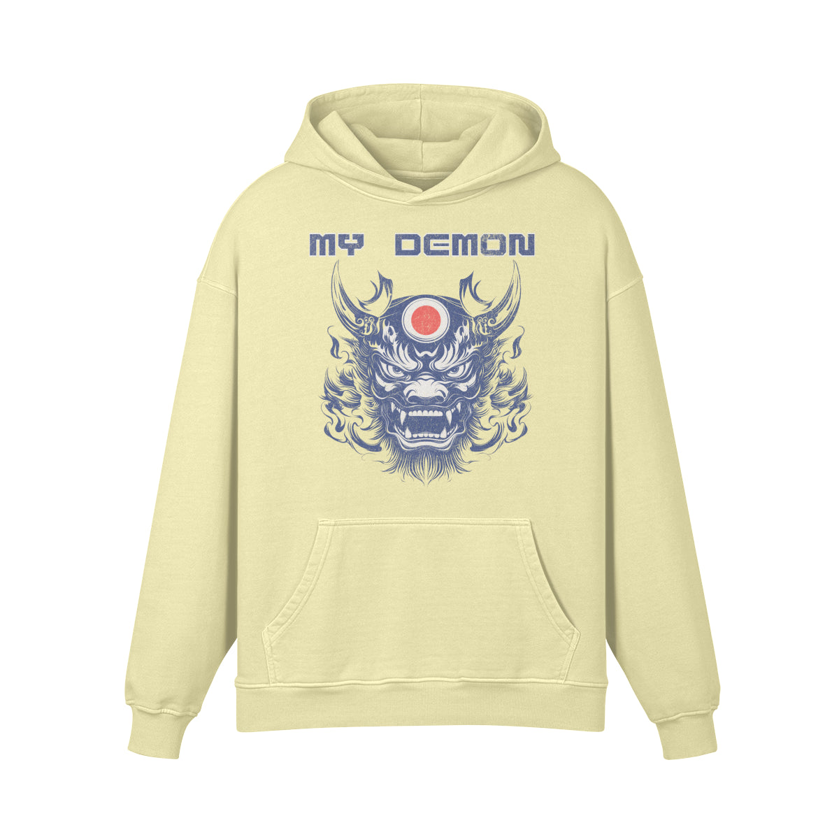 Premium Hoodie washed out look mit Oni Mask print "My Demon"-ASIA-Shirts