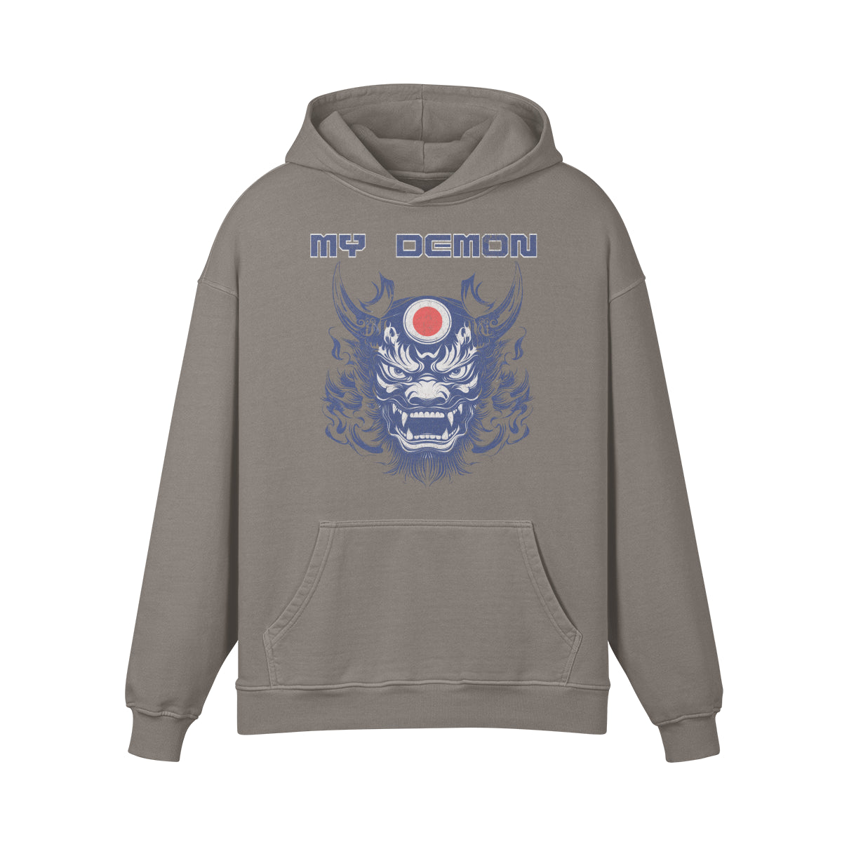 Premium Hoodie washed out look mit Oni Mask print "My Demon"-ASIA-Shirts