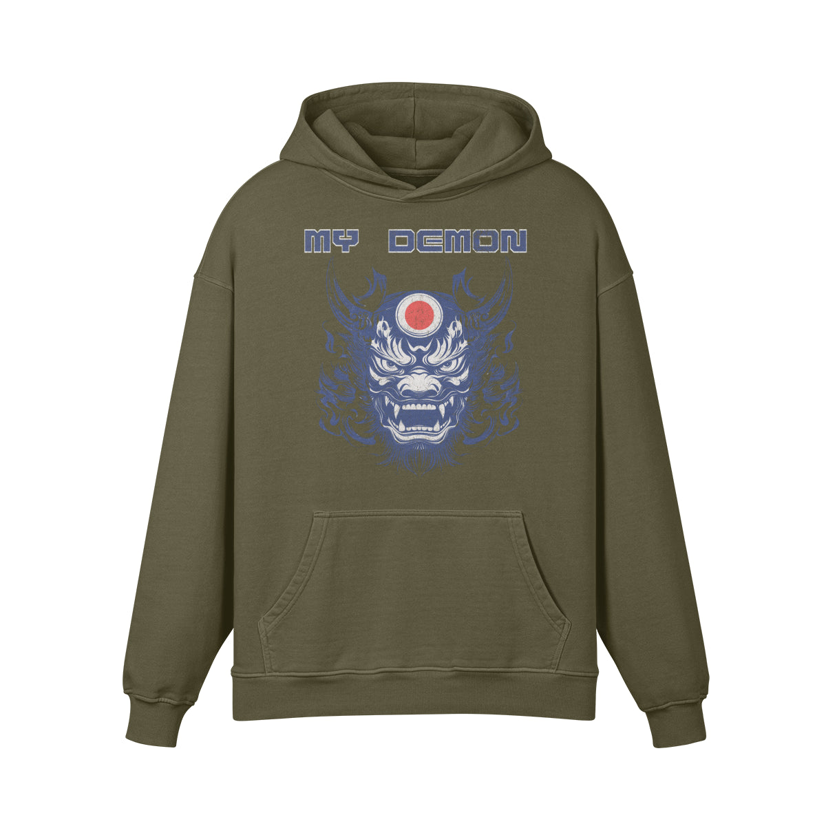 Premium Hoodie washed out look mit Oni Mask print "My Demon"-ASIA-Shirts