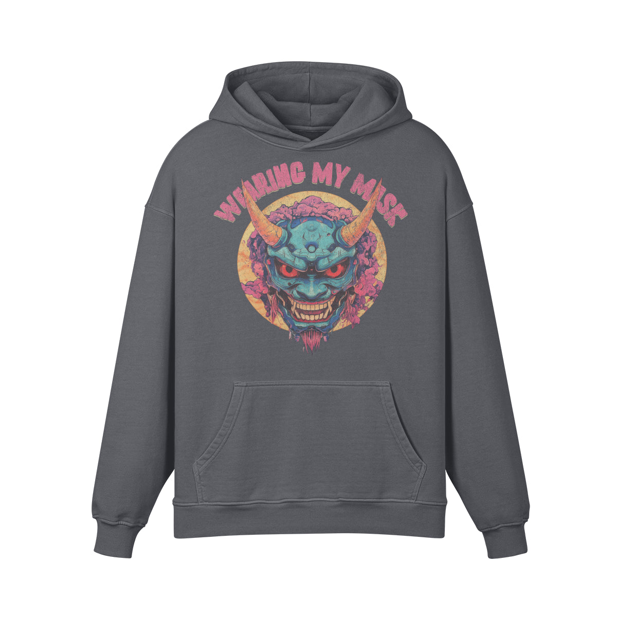 Premium Hoodie washed out look "Oni Mask" print-ASIA-Shirts
