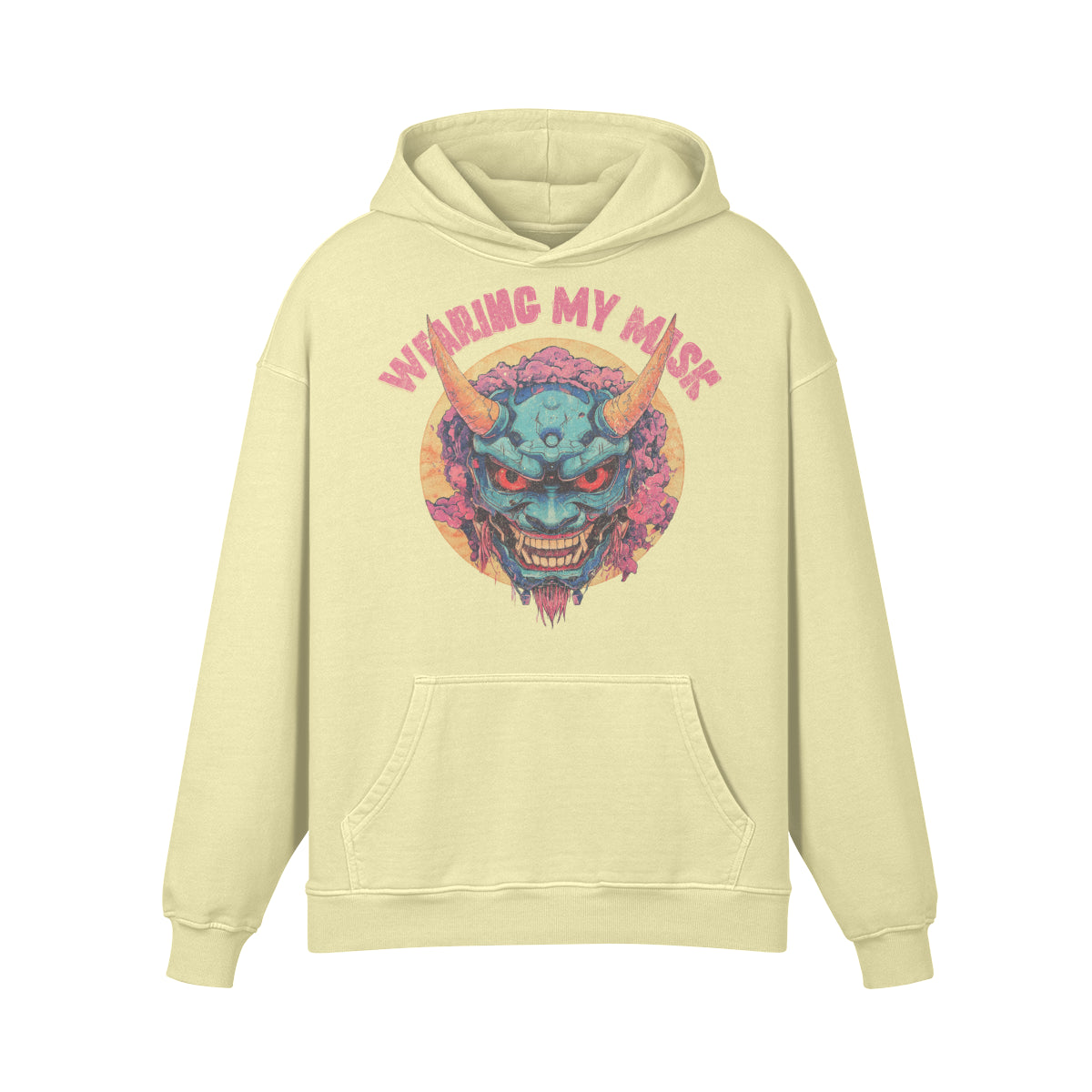 Premium Hoodie washed out look "Oni Mask" print-ASIA-Shirts