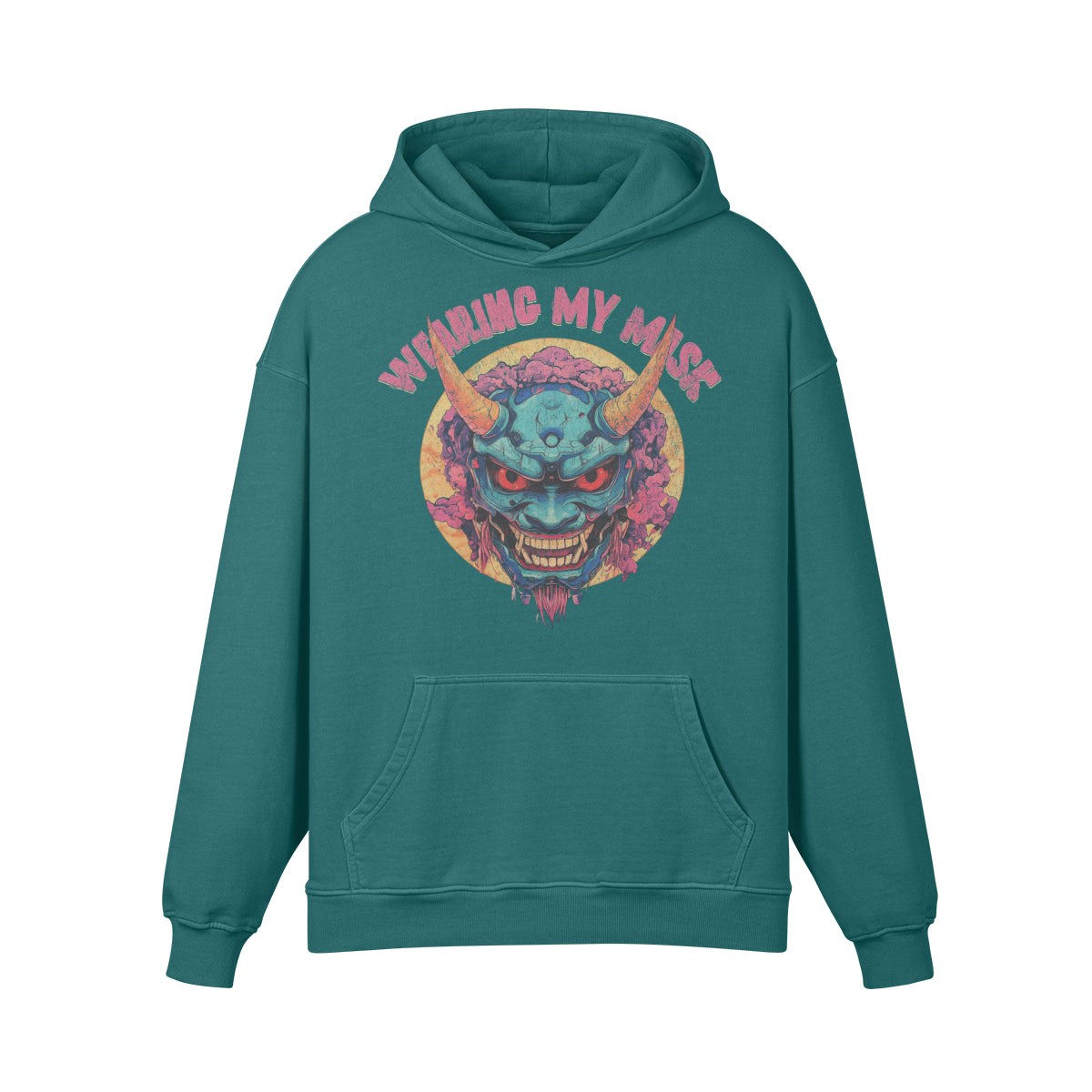 Premium Hoodie washed out look "Oni Mask" print-ASIA-Shirts