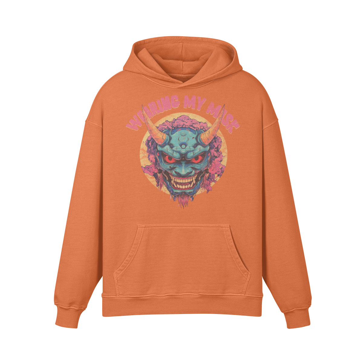 Premium Hoodie washed out look "Oni Mask" print-ASIA-Shirts