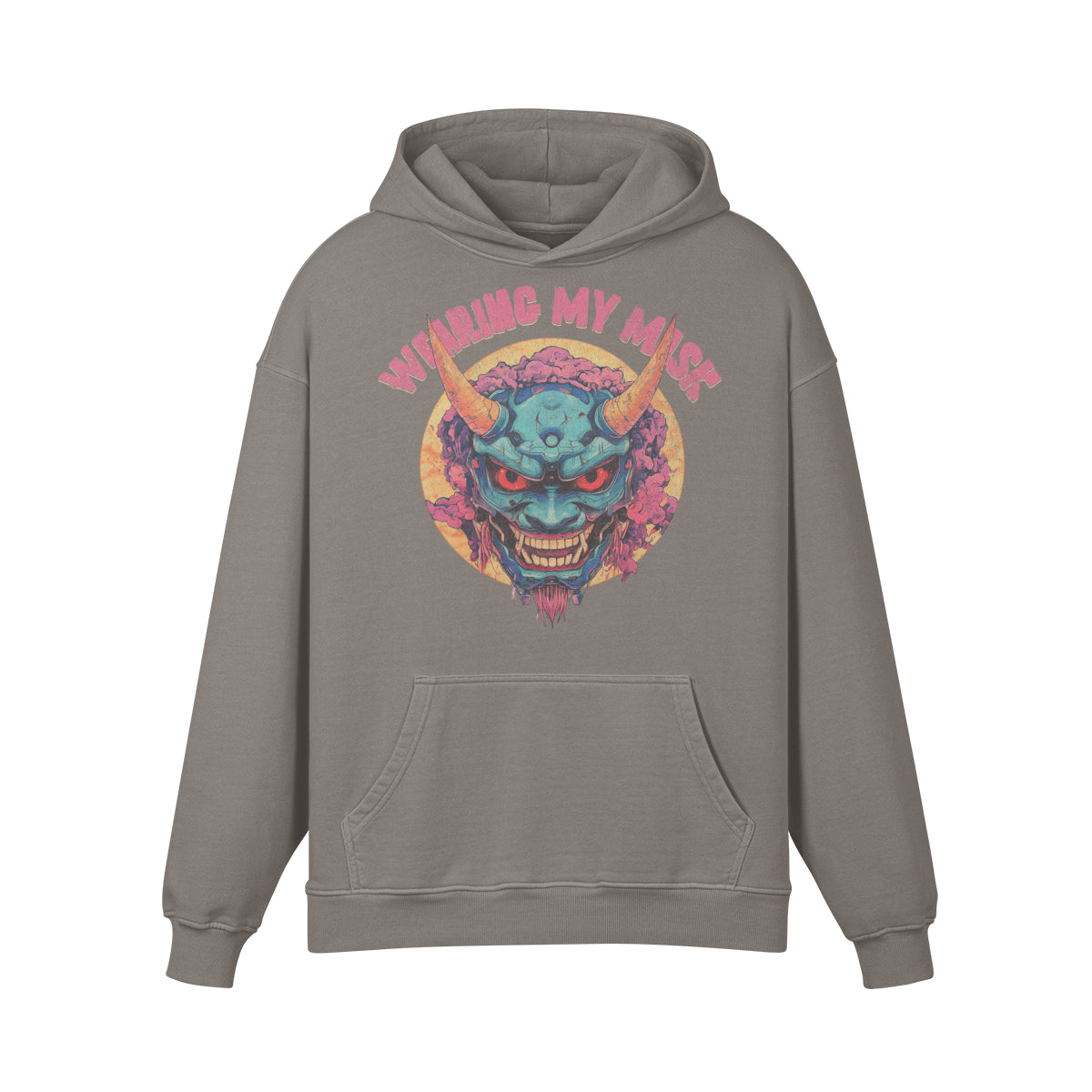 Premium Hoodie washed out look "Oni Mask" print-ASIA-Shirts