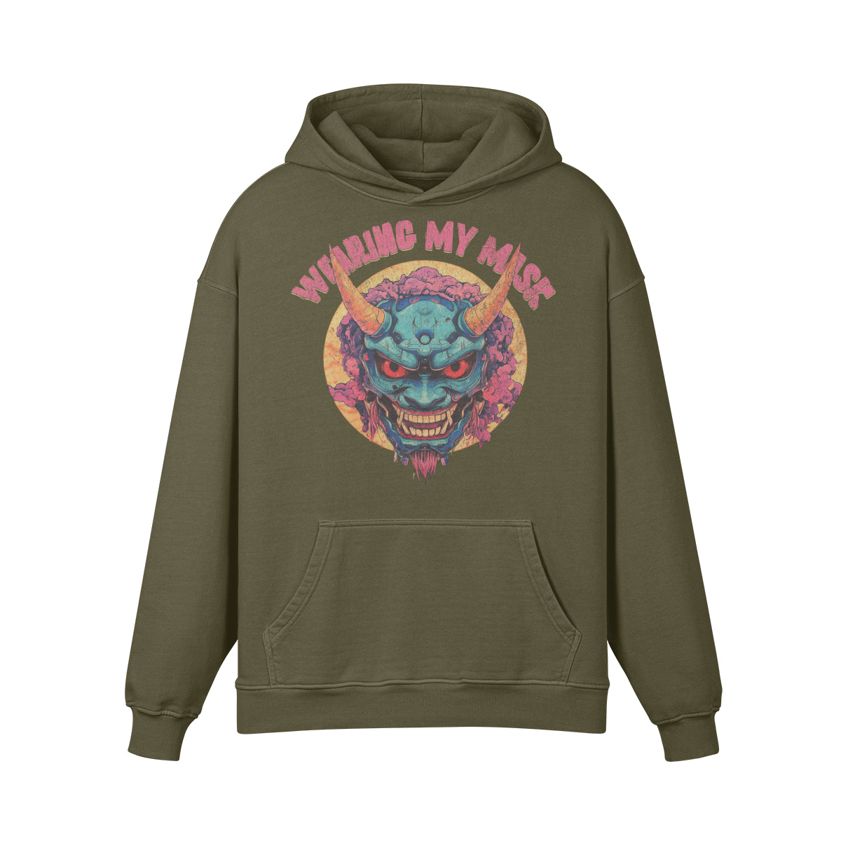 Premium Hoodie washed out look "Oni Mask" print-ASIA-Shirts