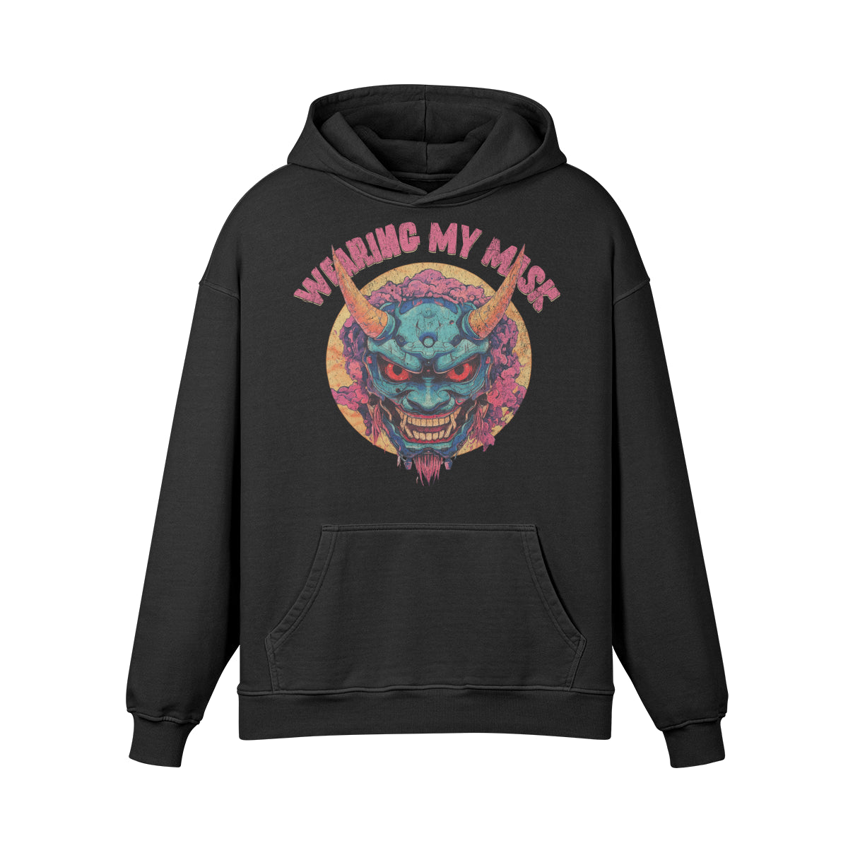 Premium Hoodie washed out look "Oni Mask" print-ASIA-Shirts