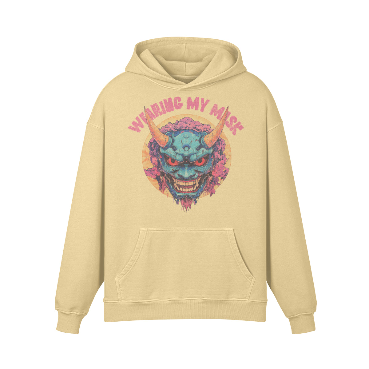 Premium Hoodie washed out look "Oni Mask" print-ASIA-Shirts
