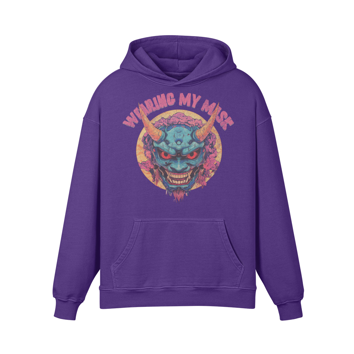 Premium Hoodie washed out look "Oni Mask" print-ASIA-Shirts