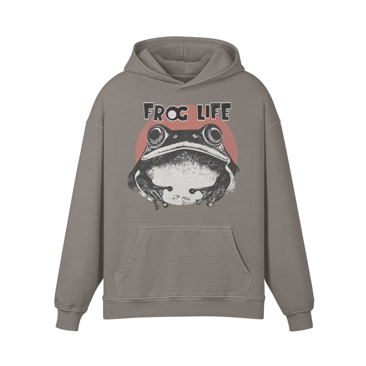 Premium Hoodie washed out look "Frog Life" print-ASIA-Shirts