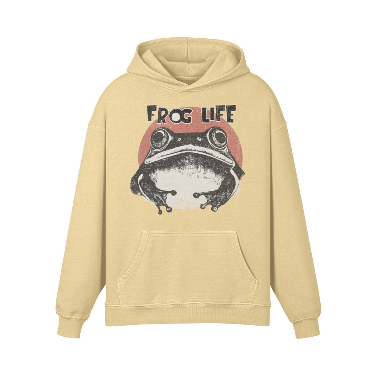 Premium Hoodie washed out look "Frog Life" print-ASIA-Shirts