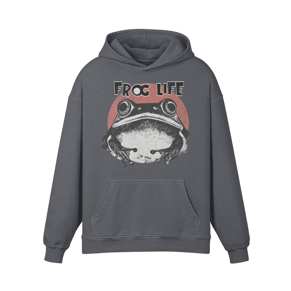 Premium Hoodie washed out look "Frog Life" print-ASIA-Shirts