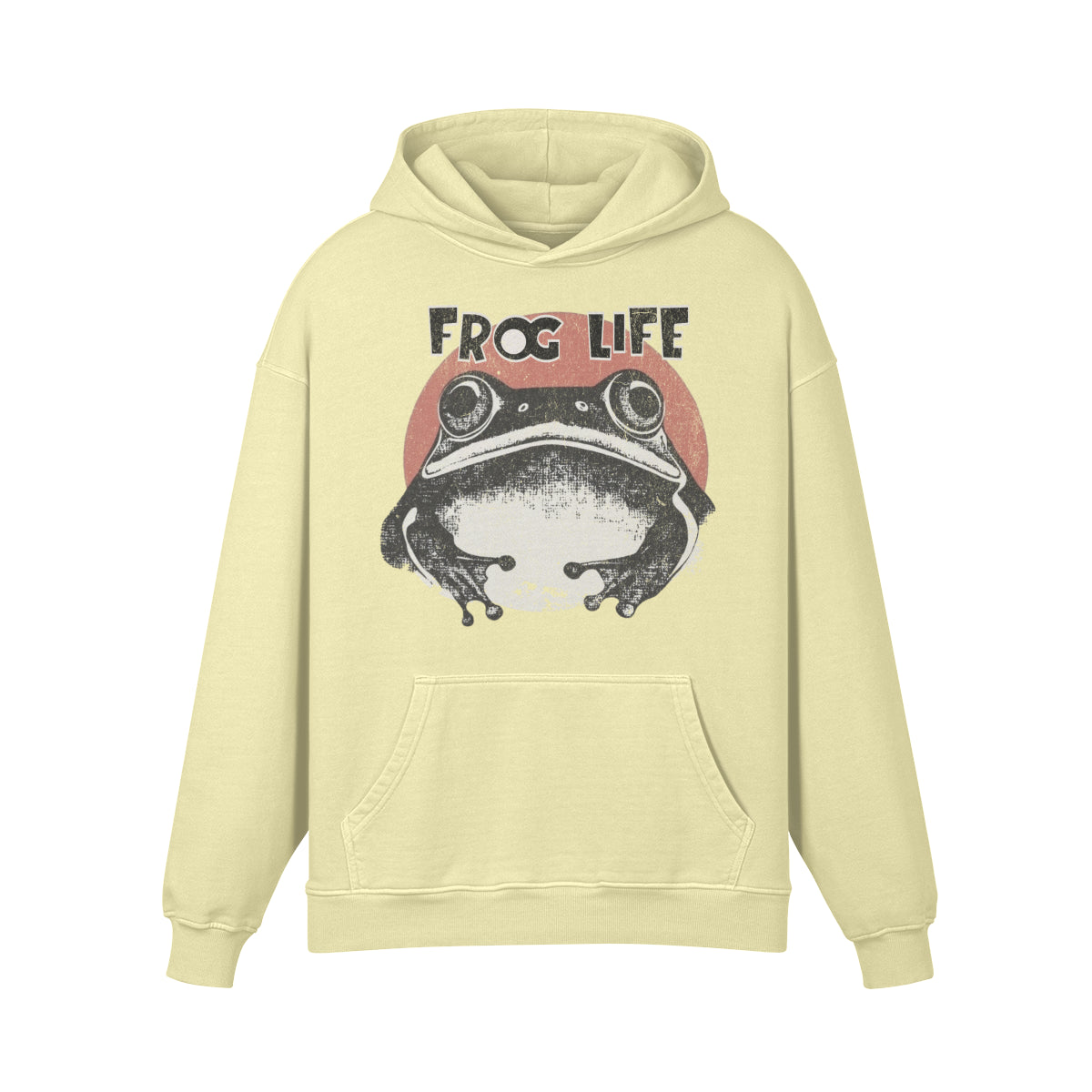 Premium Hoodie washed out look "Frog Life" print-ASIA-Shirts