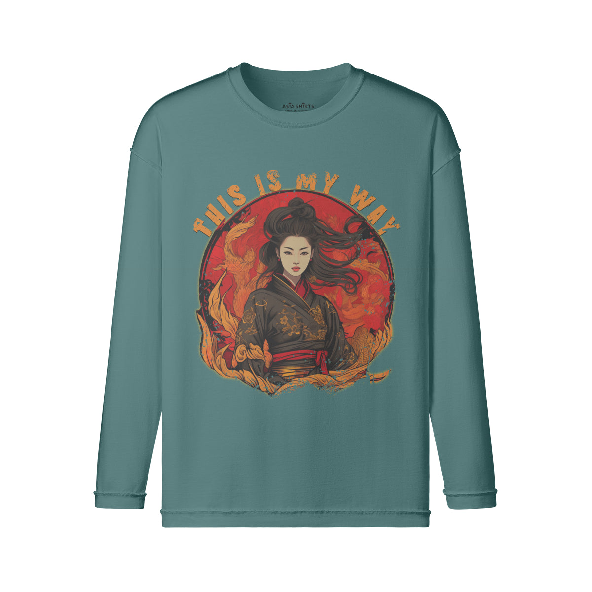 Vintage Langarmshirt im Streetwear look mit Geisha print "This is my Way"-ASIA-Shirts