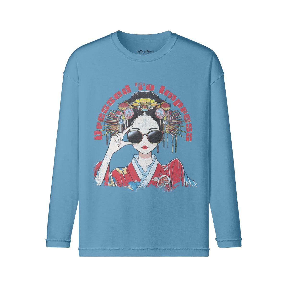 Vintage Langarmshirt im Streetwear look mit Geisha print "Dress to impress"-ASIA-Shirts