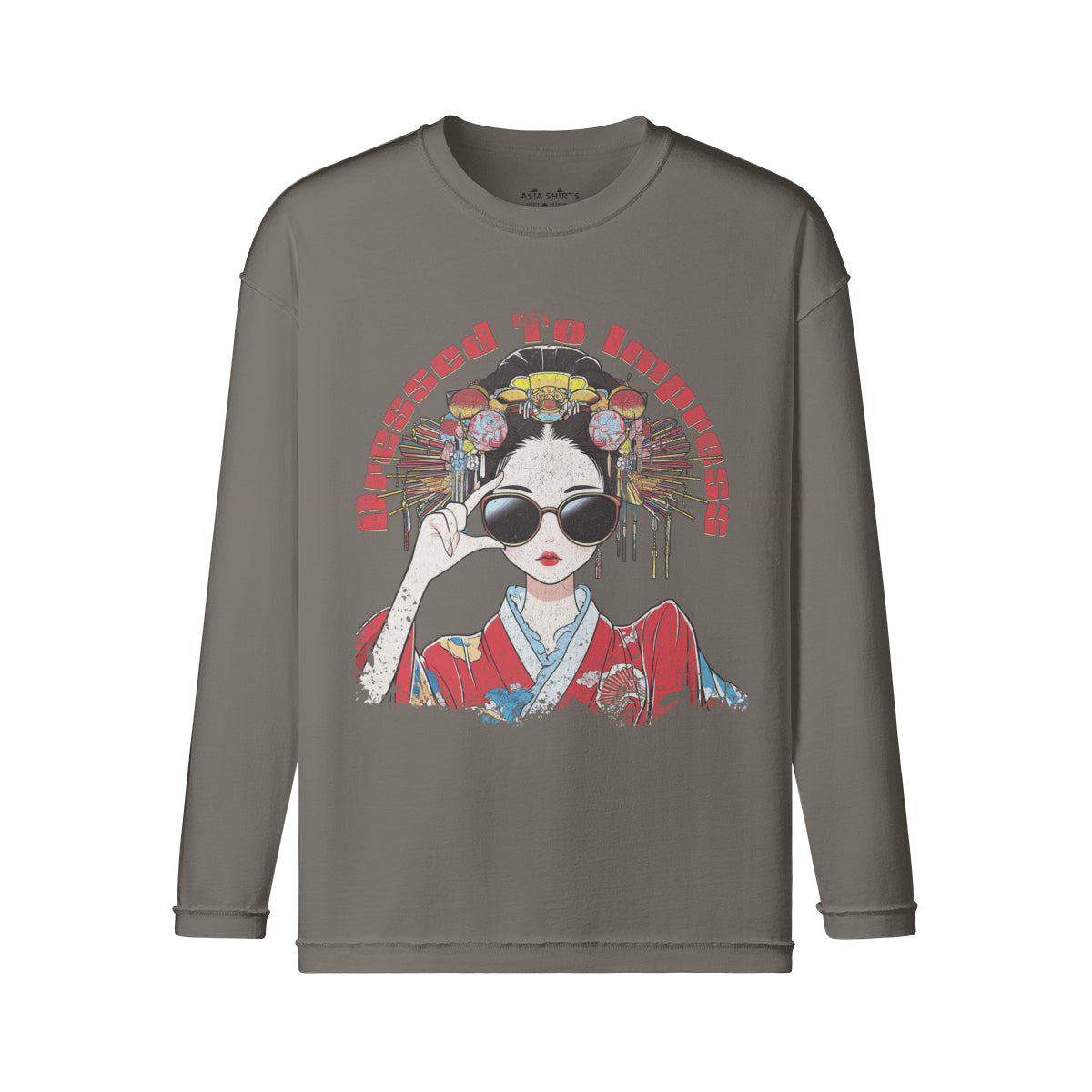 Vintage Langarmshirt im Streetwear look mit Geisha print "Dress to impress"-ASIA-Shirts