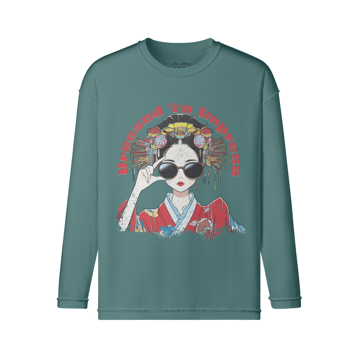 Vintage Langarmshirt im Streetwear look mit Geisha print "Dress to impress"-ASIA-Shirts
