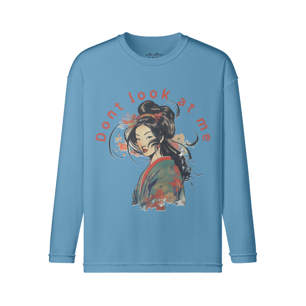 Vintage Langarmshirt im Streetwear look mit Geisha print "Dont look at me"-ASIA-Shirts