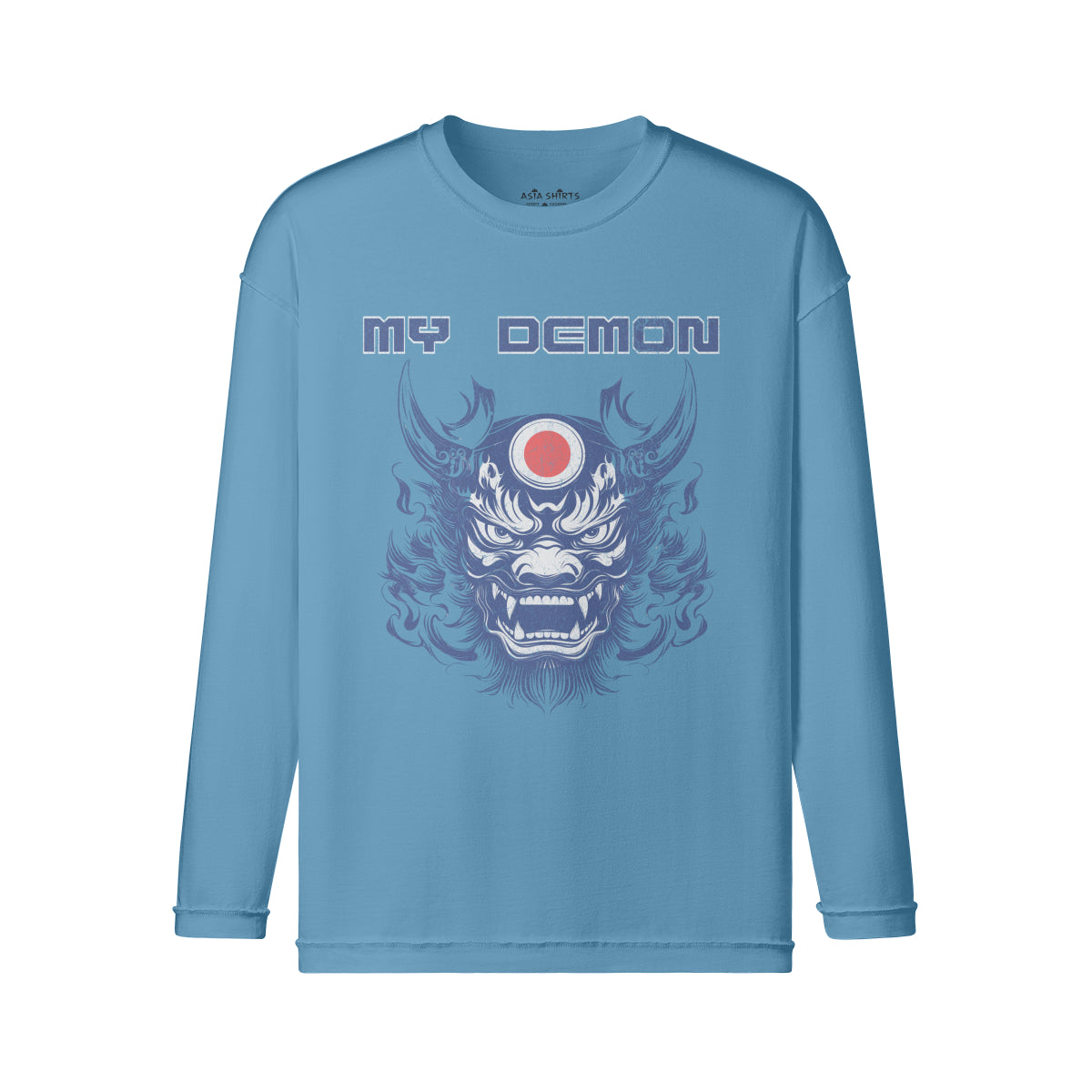 Vintage Langarmshirt im Streetwear look mit Japan Oni Mask print "My Demon"-ASIA-Shirts
