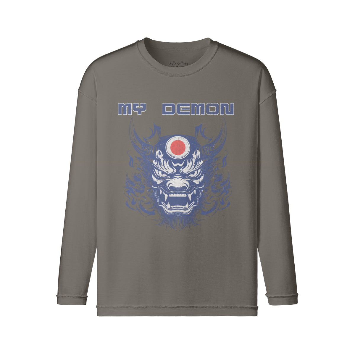Vintage Langarmshirt im Streetwear look mit Japan Oni Mask print "My Demon"-ASIA-Shirts