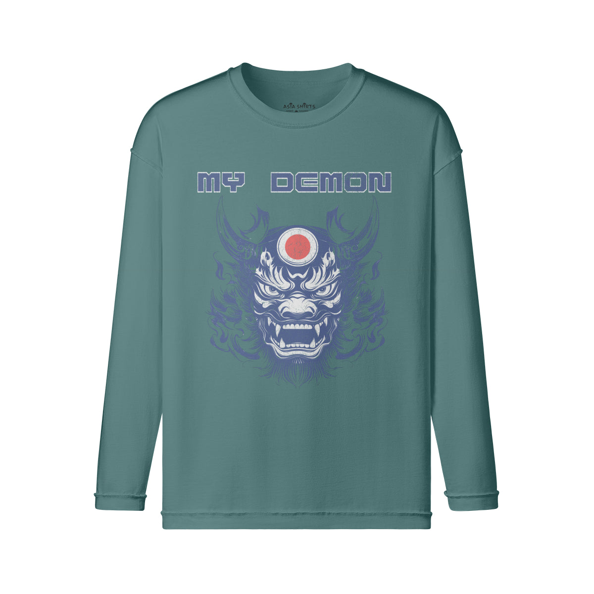 Vintage Langarmshirt im Streetwear look mit Japan Oni Mask print "My Demon"-ASIA-Shirts
