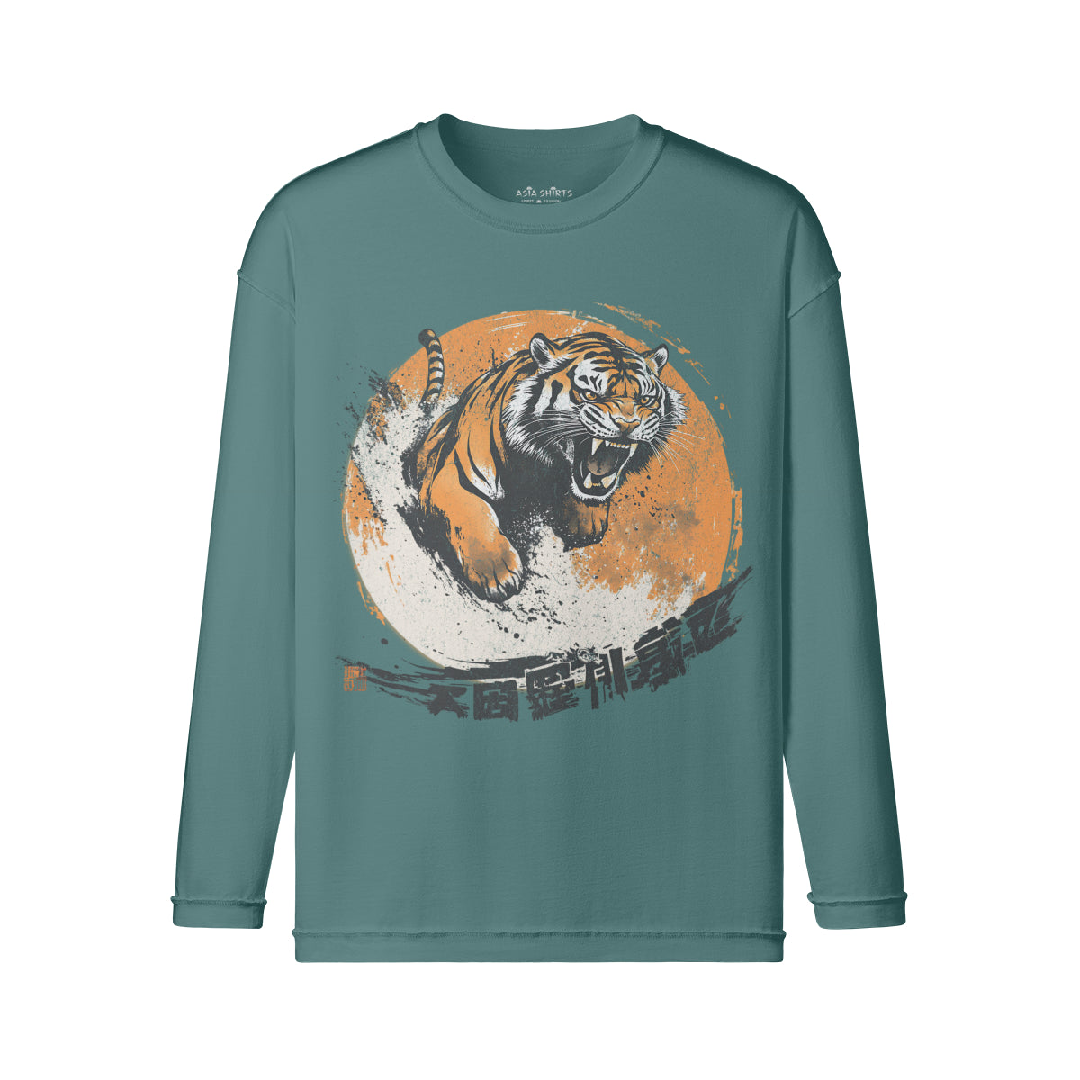 Vintage Langarmshirt im Streetwear look mit Japan Tiger print-ASIA-Shirts