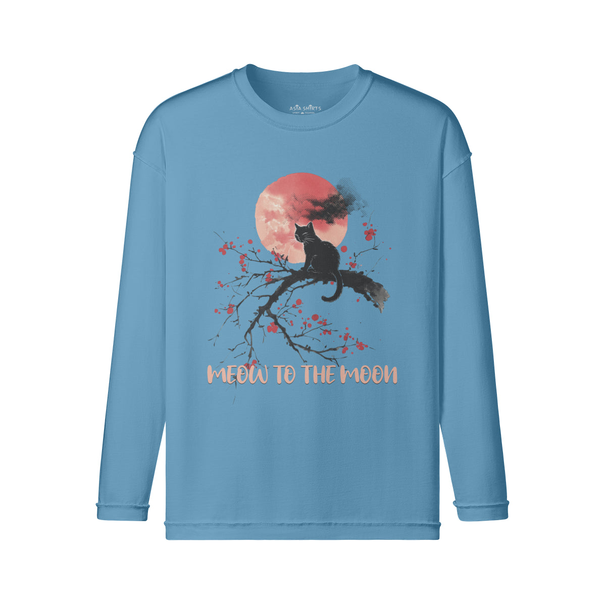 Vintage Langarmshirt im Streetwear look mit Katzen print "Meow to the Moon"-ASIA-Shirts